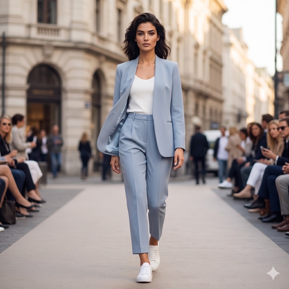 NWT Mango MNG Baby Blue Suit Blazer XS Cropped Pants M Pastel Wedding Office